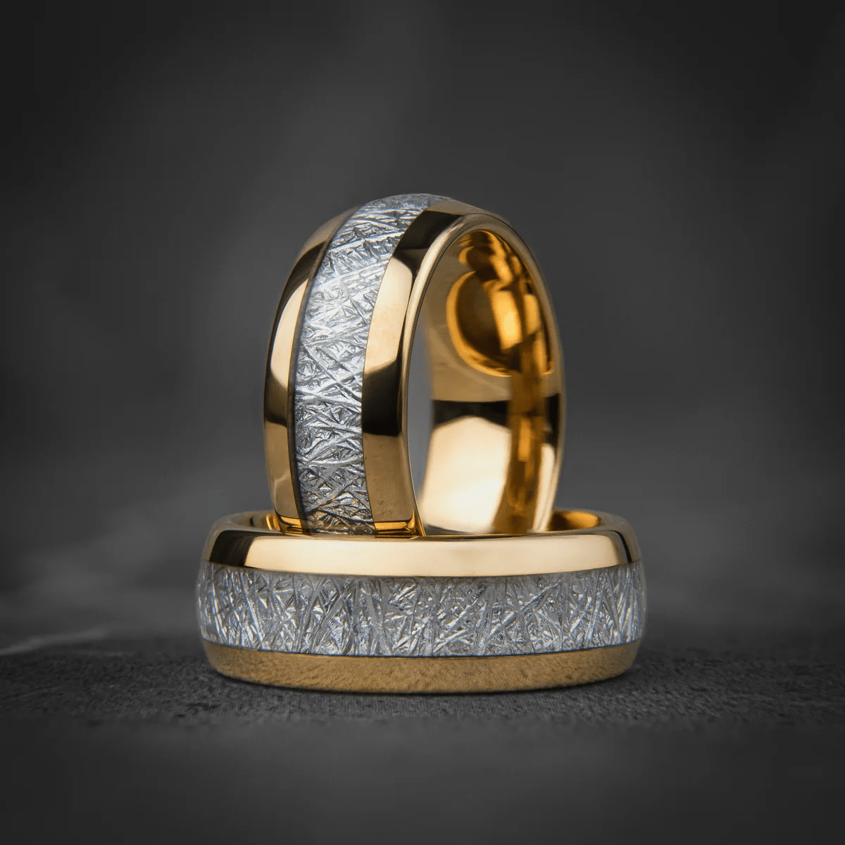 Two-Tone Golden Tungsten Couple Ring Set
